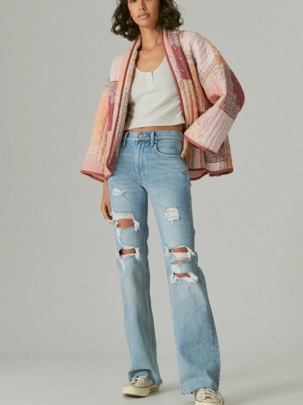 Lucky Brand New Boyfriend Mid rise stretch Flare leg Disco Distressed Jeans 6/28